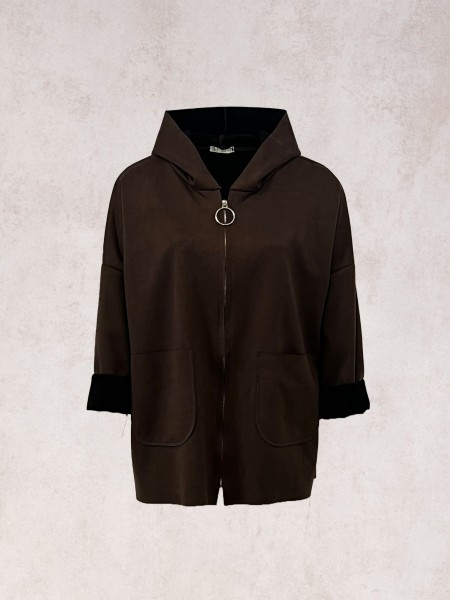 Suede effect coat with hood