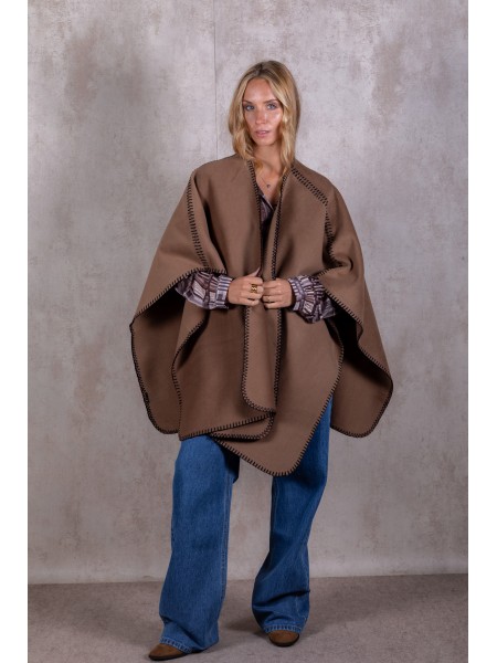 Knitted poncho with stitching detail