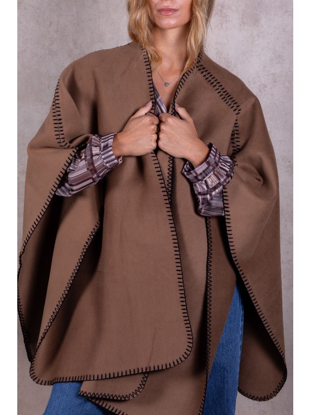 Knitted poncho with stitching detail