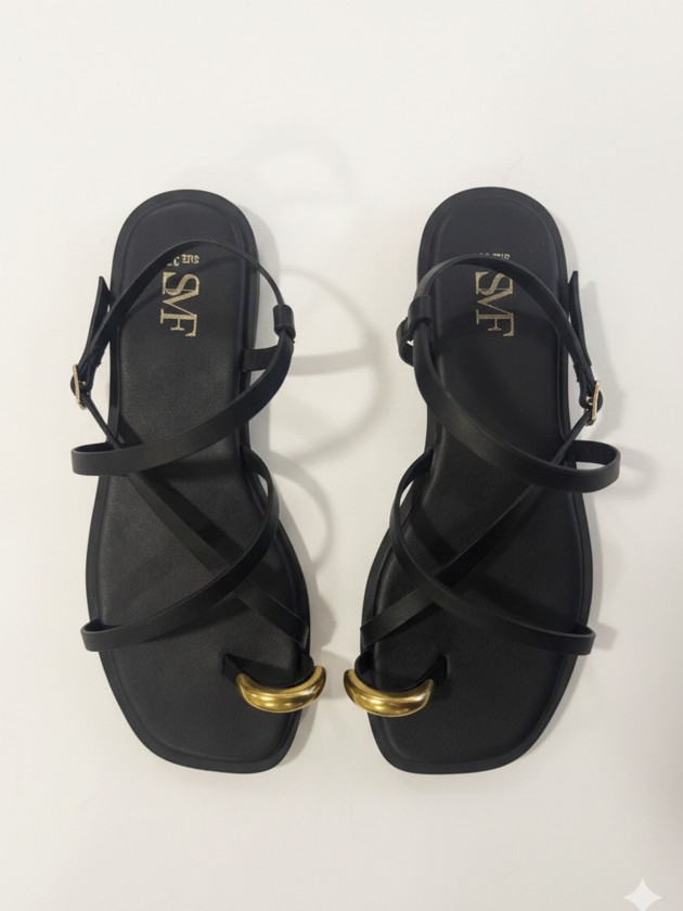 Open-toed sandals with straps and metallic embellishment