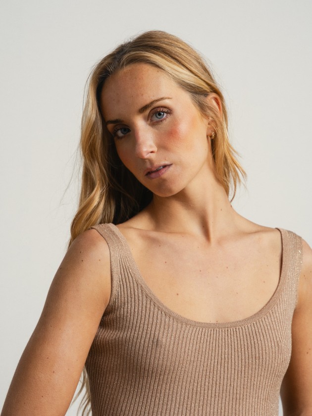 Metallic ribbed knit dress