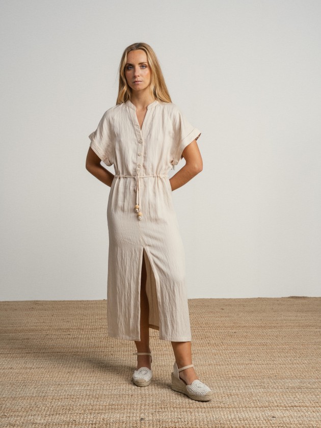 Shirt dress with drawstring waist