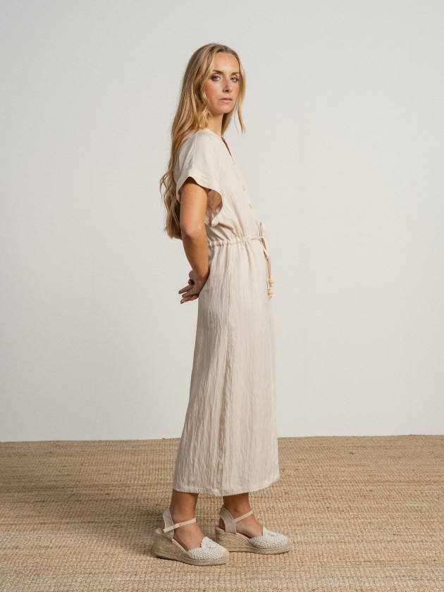 Shirt dress with drawstring waist