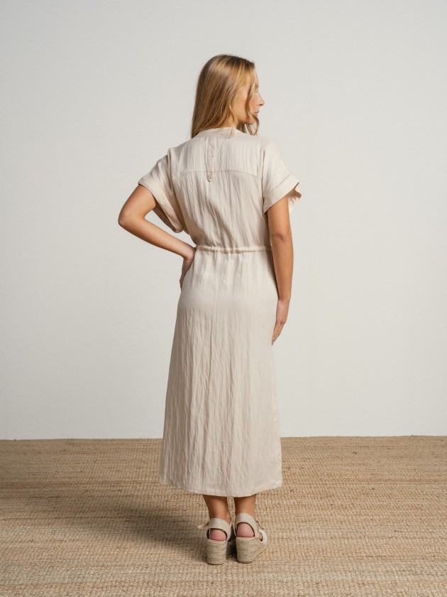 Shirt dress with drawstring waist