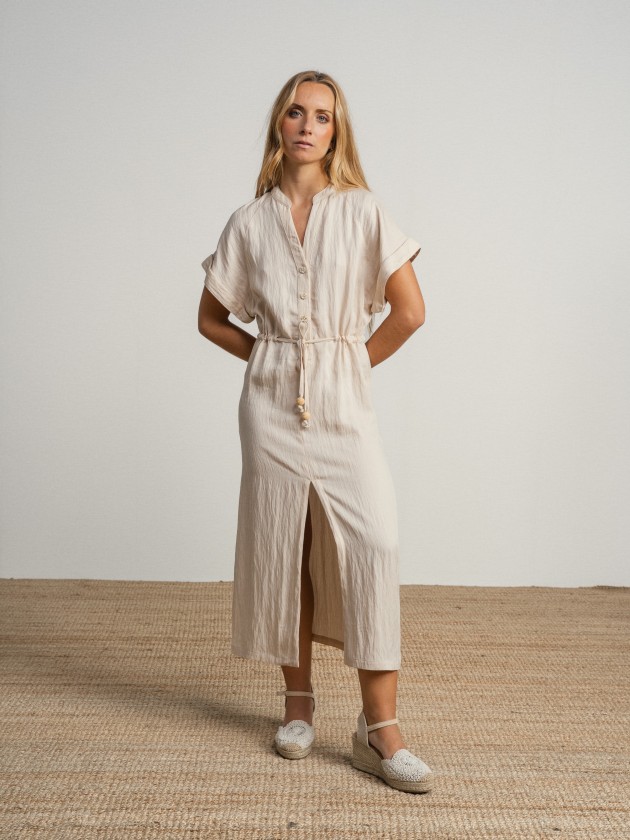Shirt dress with drawstring waist