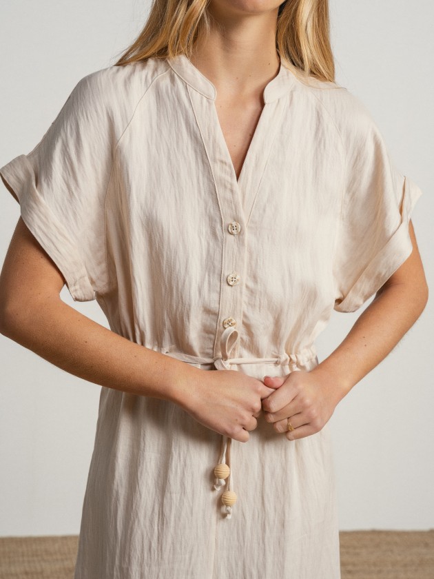 Shirt dress with drawstring waist