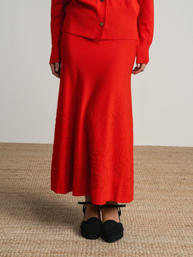Fine knit skirt and coat set
