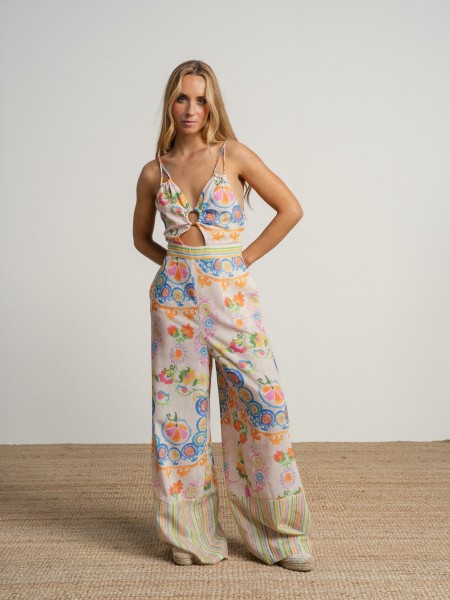 Printed jumpsuit with thin straps