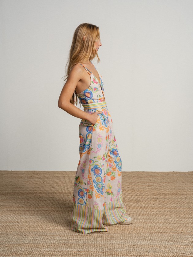 Printed jumpsuit with thin straps