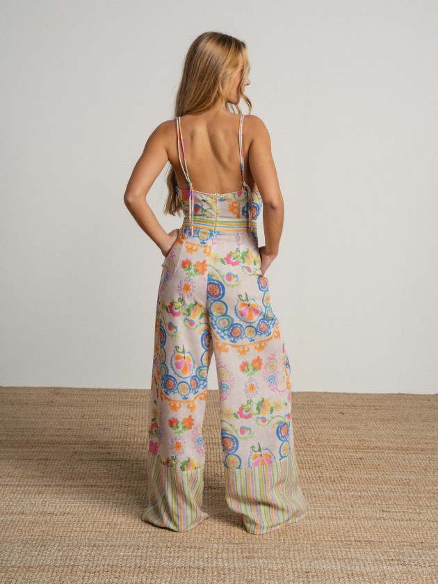 Printed jumpsuit with thin straps