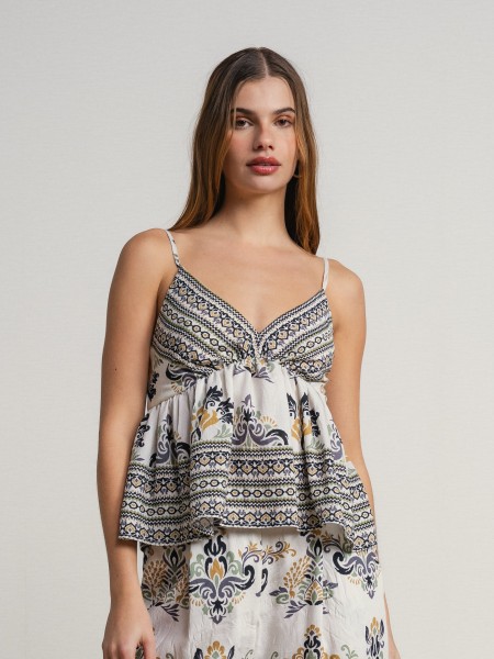 Thin strap top with print.