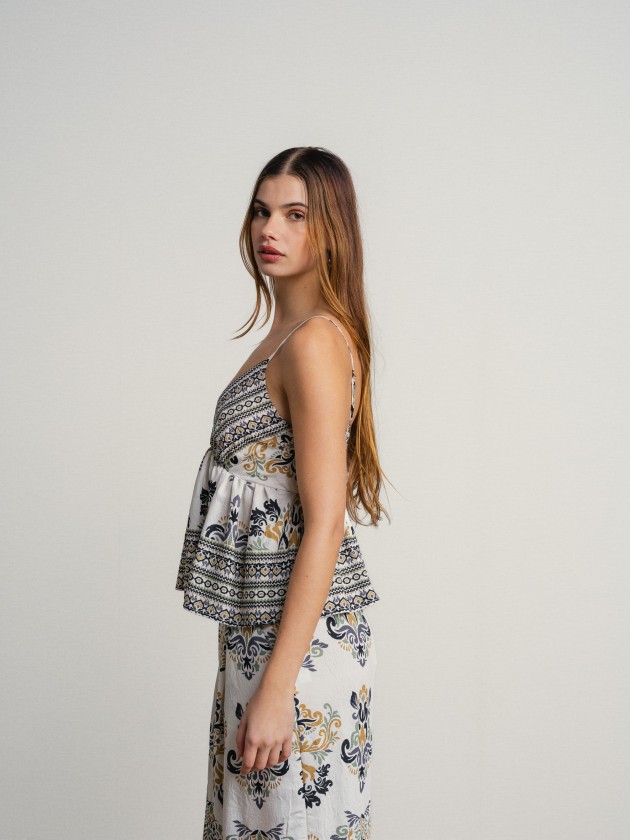 Thin strap top with print. Thin strap top with print.