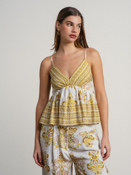 Thin strap top with print.
