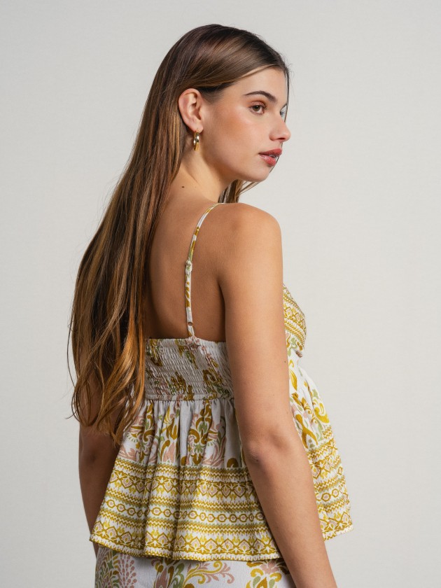 Thin strap top with print. Thin strap top with print.