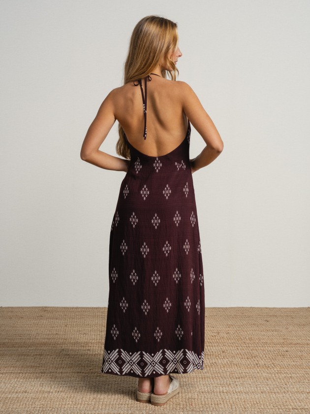 Long printed dress with a v-neck and thin straps