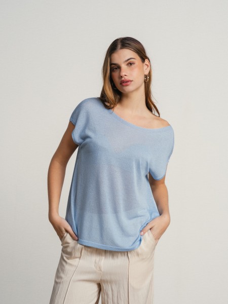 Short-sleeved camisole with sheer details