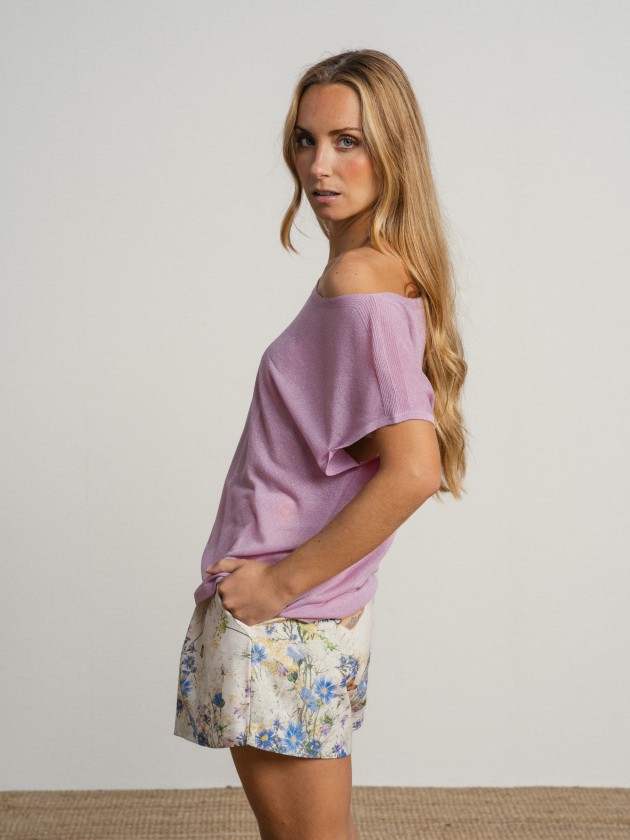 Short-sleeved camisole with sheer details Short-sleeved camisole with sheer details