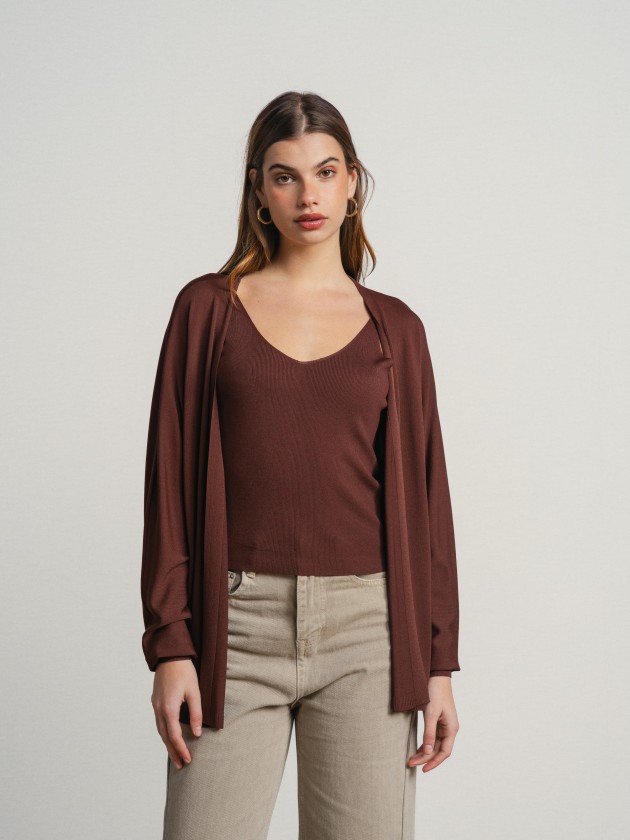 Long coat with a flowing v-neck