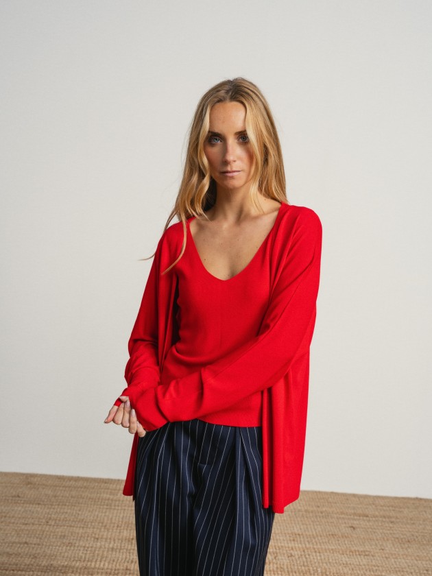 Long coat with a flowing v-neck
