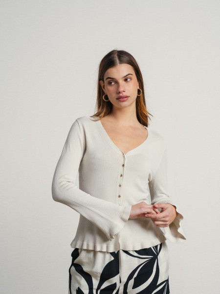 V-neck jacket with ruffles