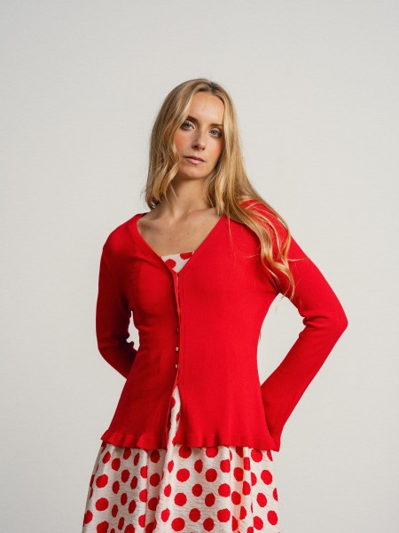 V-neck jacket with ruffles