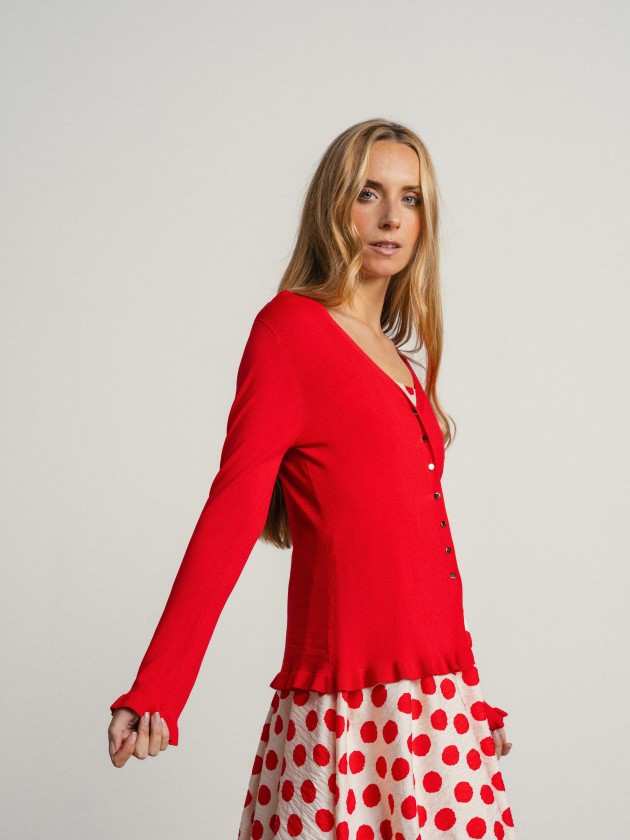 V-neck jacket with ruffles