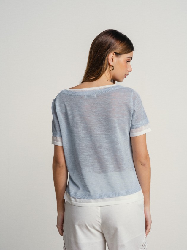 Double contrast short-sleeved camisole with sheer details Double contrast short-sleeved camisole with sheer details