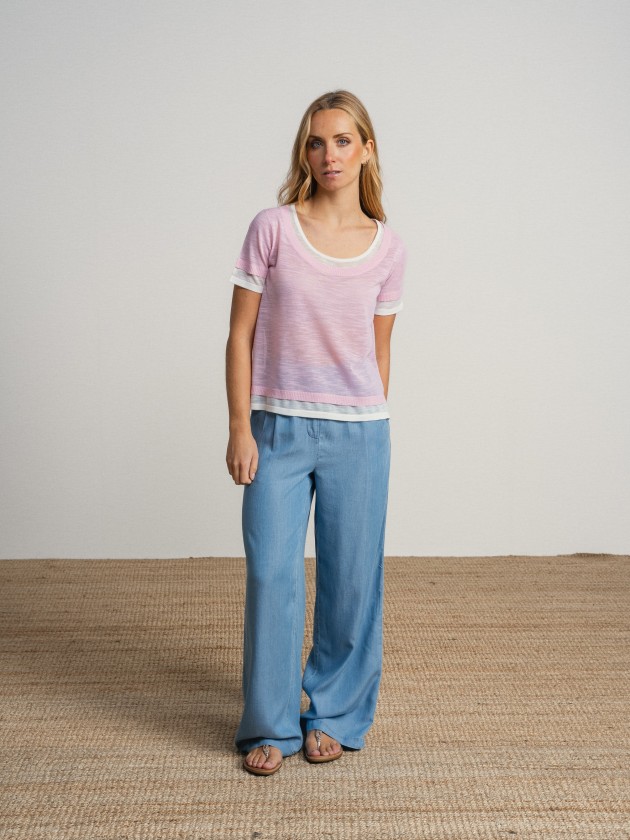 Double contrast short-sleeved camisole with sheer details Double contrast short-sleeved camisole with sheer details