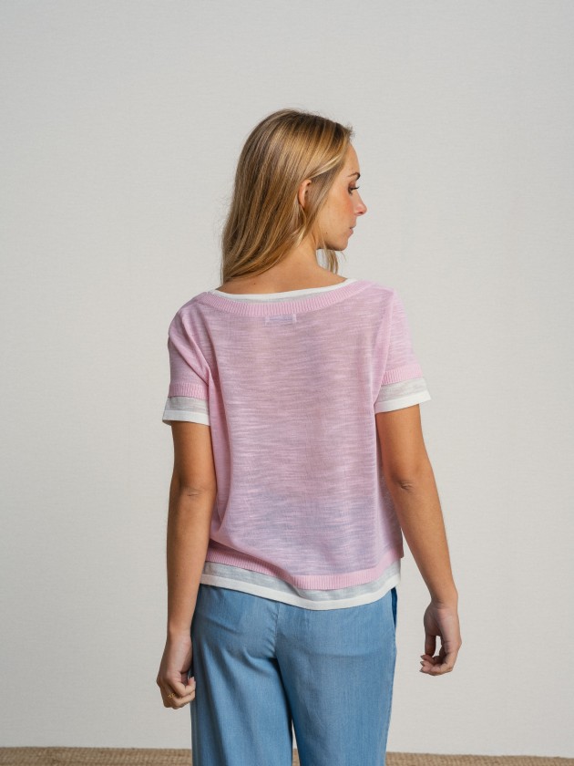 Double contrast short-sleeved camisole with sheer details Double contrast short-sleeved camisole with sheer details