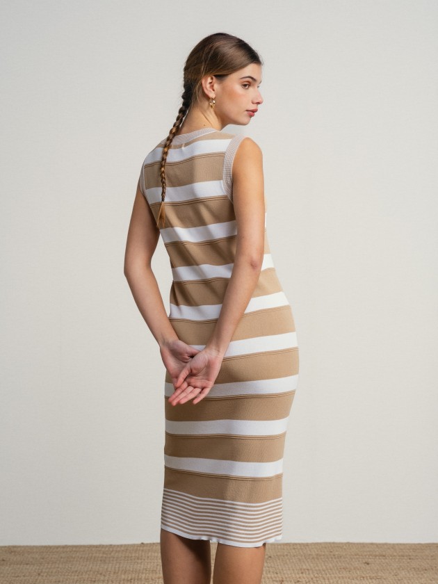 Long, asymmetrical striped sleeveless dress Long, asymmetrical striped sleeveless dress