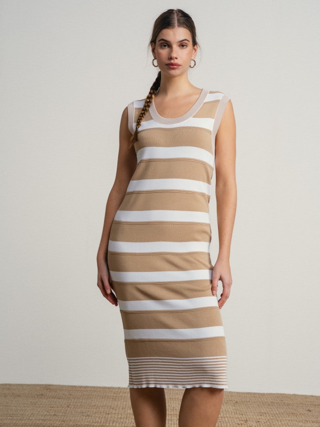 Long, asymmetrical striped sleeveless dress Long, asymmetrical striped sleeveless dress