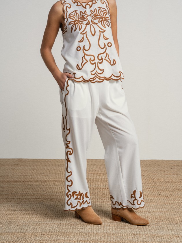 Wide-leg trousers with embroidery Wide-leg trousers with embroidery