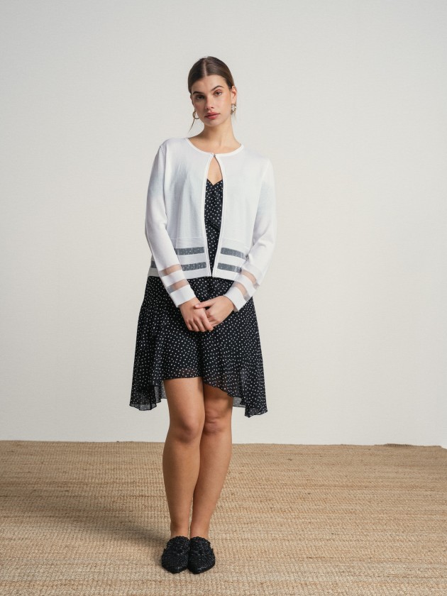 Jacket with button and two transparent stripes. Jacket with button and two transparent stripes.