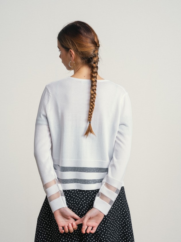 Jacket with button and two transparent stripes. Jacket with button and two transparent stripes.