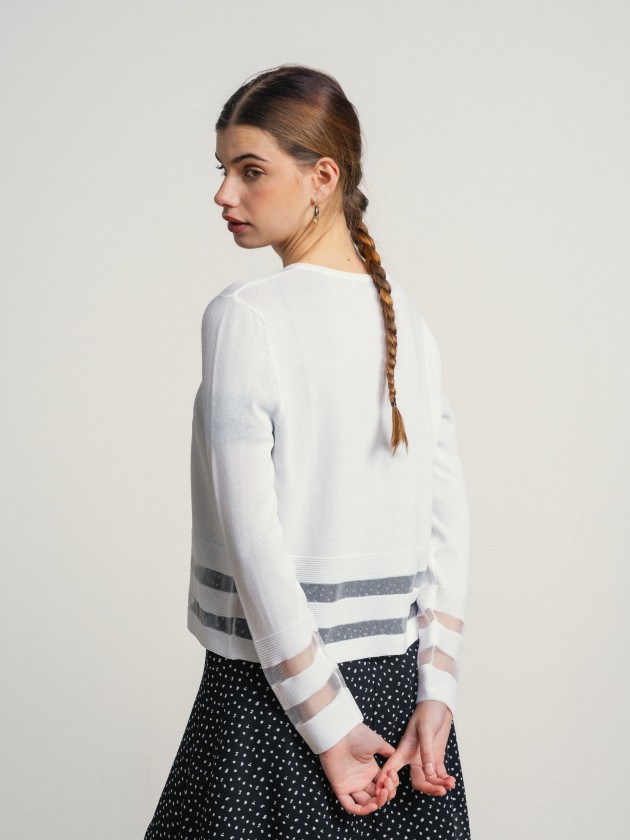 Jacket with button and two transparent stripes. Jacket with button and two transparent stripes.