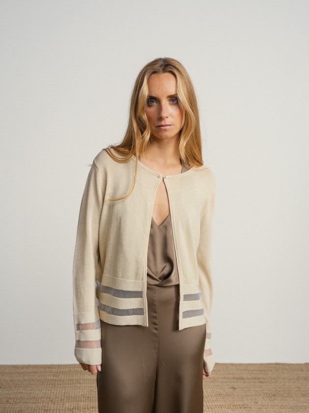 Jacket with button and two transparent stripes. Jacket with button and two transparent stripes.
