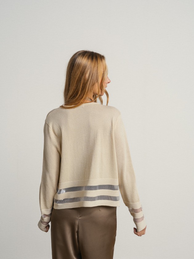 Jacket with button and two transparent stripes. Jacket with button and two transparent stripes.