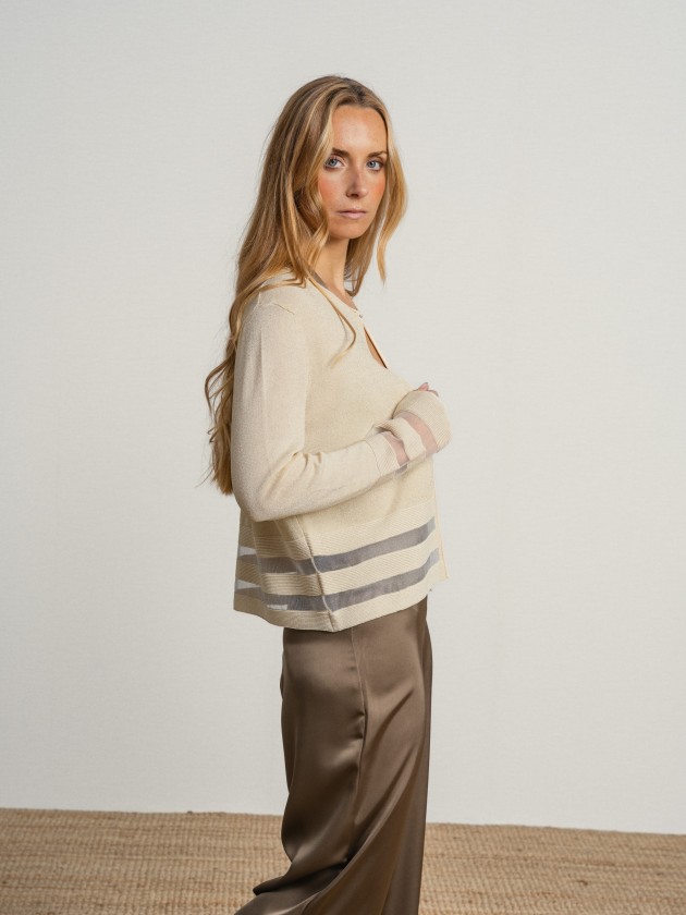 Jacket with button and two transparent stripes. Jacket with button and two transparent stripes.