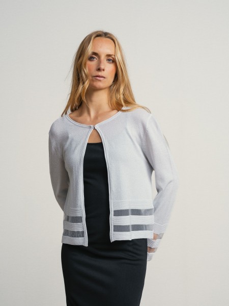 Jacket with button and two transparent stripes.