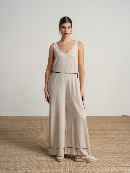 Striped long jumpsuit