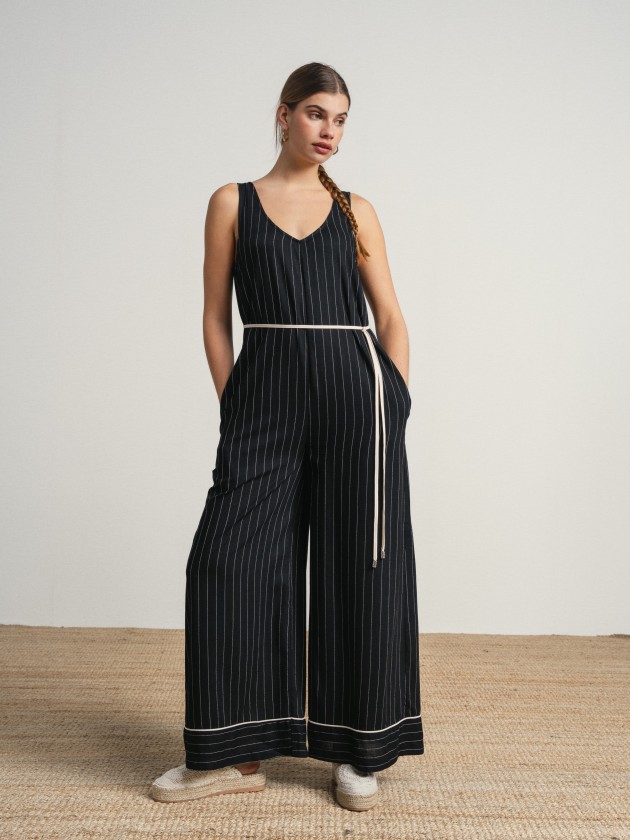 Striped long jumpsuit