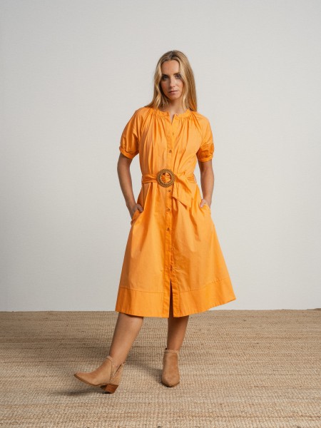 Straight cotton dress with belt