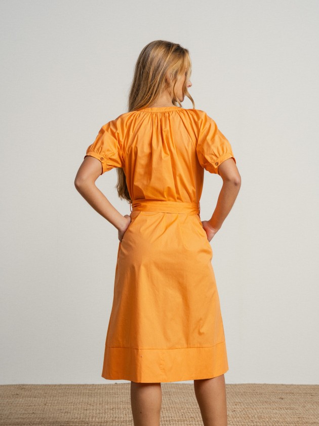 Straight cotton dress with belt Straight cotton dress with belt