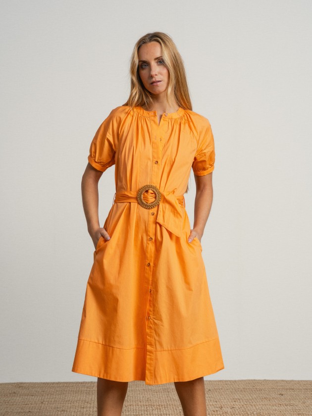 Straight cotton dress with belt Straight cotton dress with belt