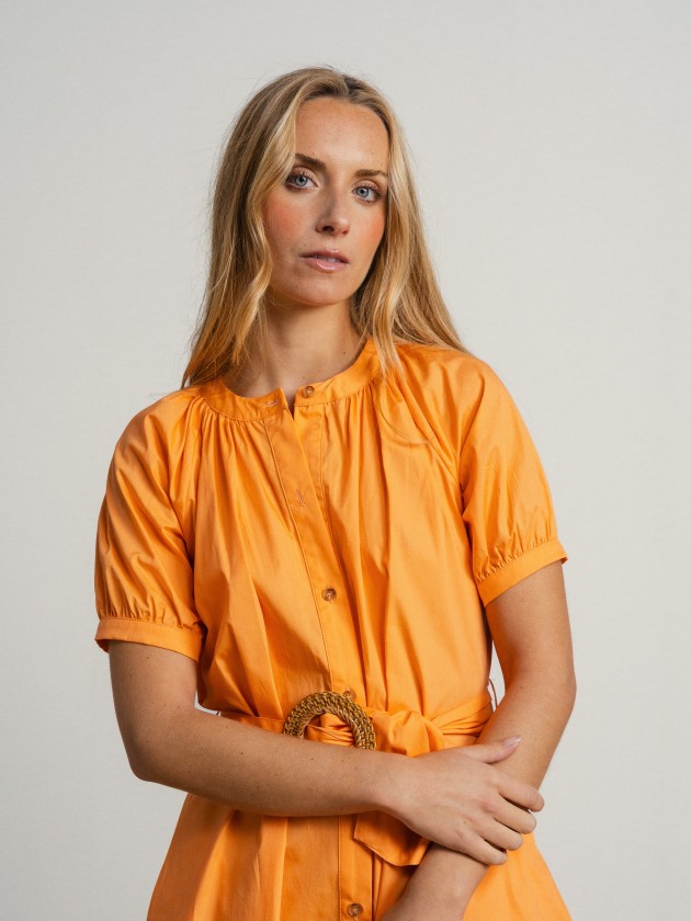 Straight cotton dress with belt Straight cotton dress with belt