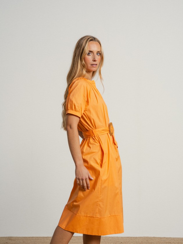 Straight cotton dress with belt Straight cotton dress with belt