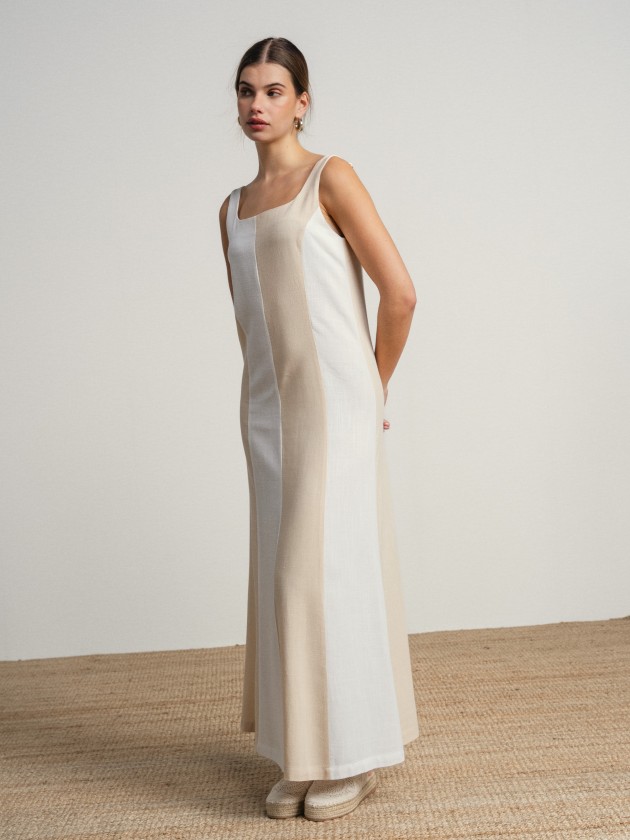Two-tone linen maxi dress