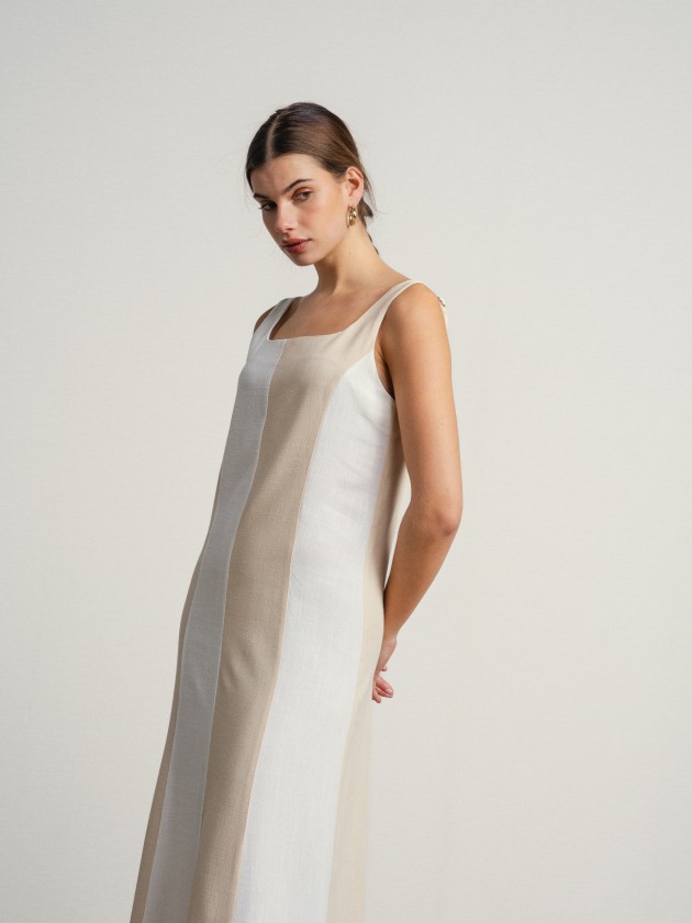 Two-tone linen maxi dress