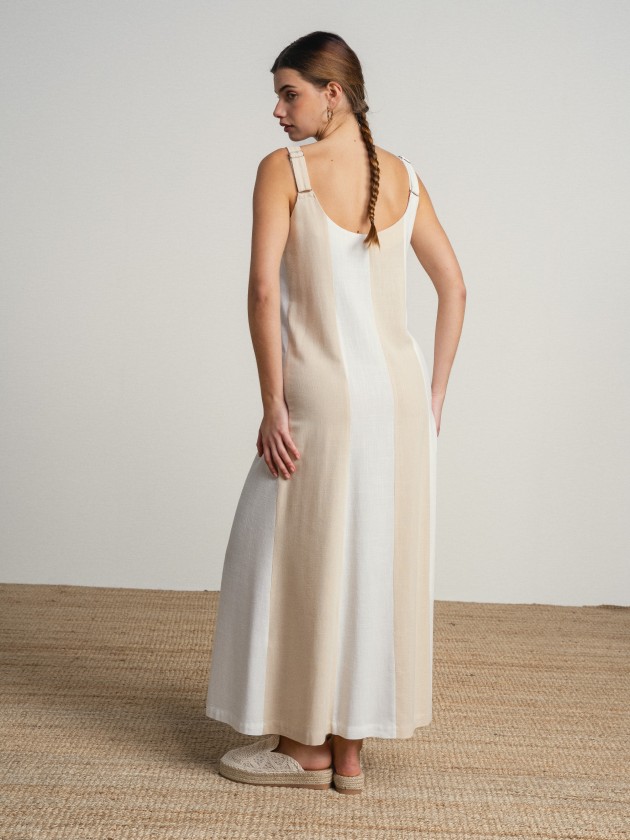 Two-tone linen maxi dress