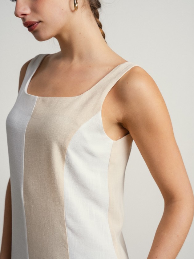 Two-tone linen maxi dress